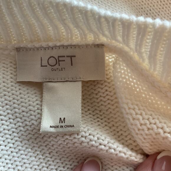 Loft Cold Shoulder Chunky Knit Front Tight Knit Back Cream/Beige M - Picture 4 of 6